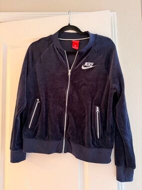 Nike Black Velour Zip-Up Jacket with Gold Logo